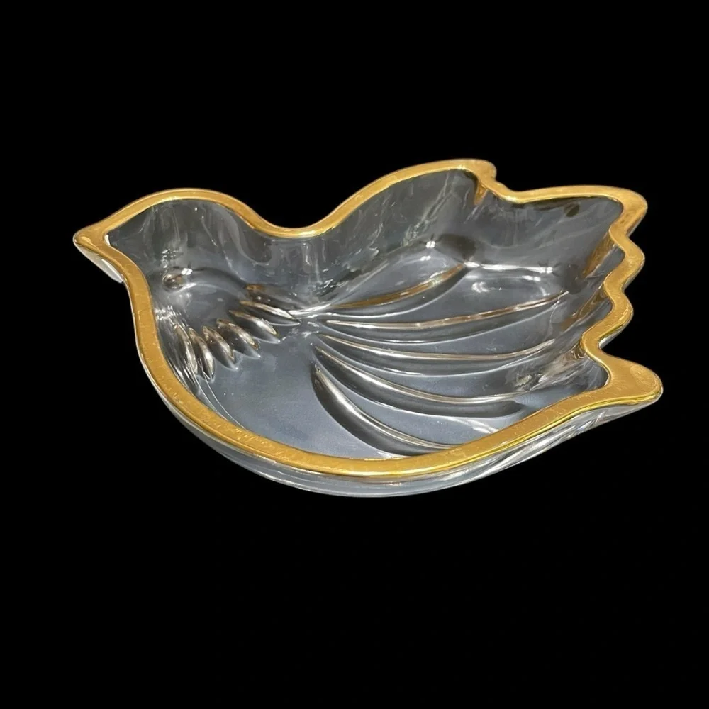 Mikasa Golden Dove Sweet Dish Peace Crystal Gold Trim Trinket 6.5”x5"x1" - Picture 3 of 10